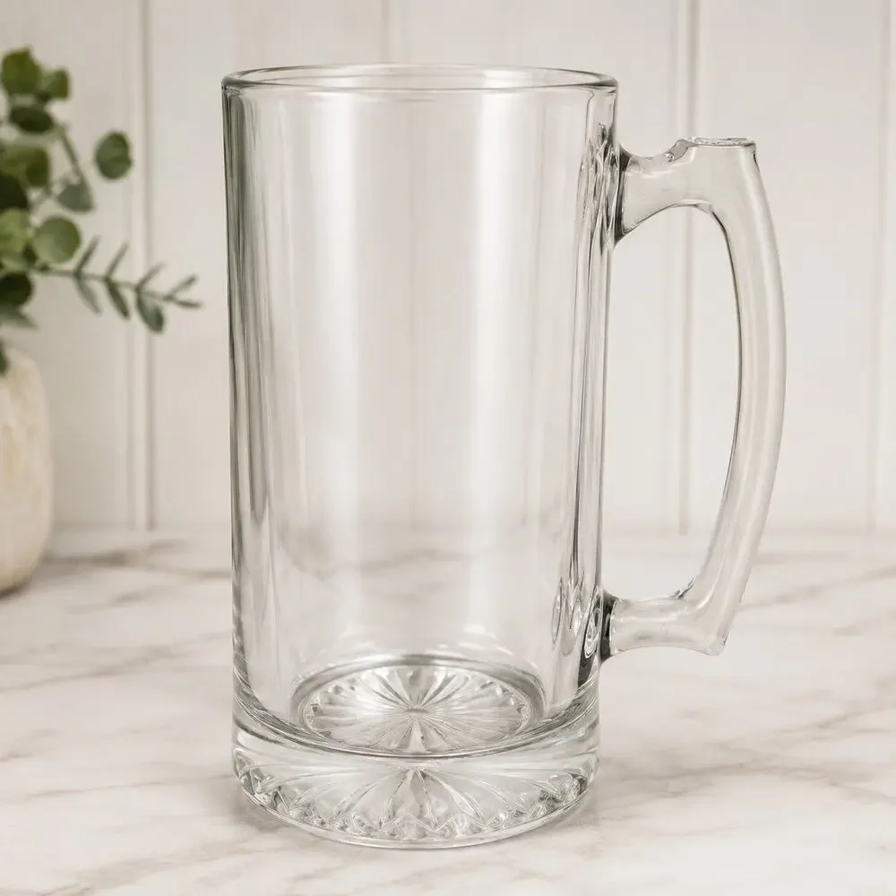 Large Clear Glass Beer Mug Heavy Base Drinking Stein Barware 32 oz